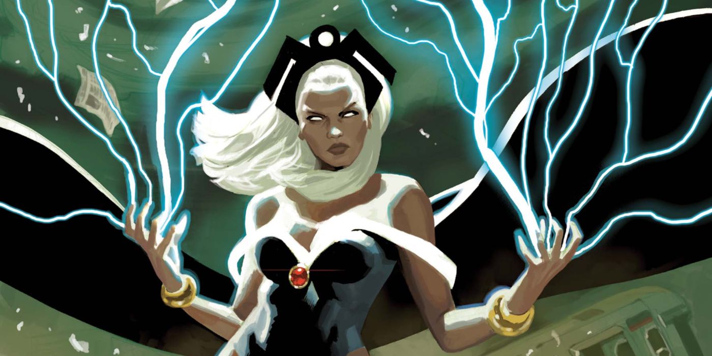 Storm shooting lightning from her fingers in X-Men comics