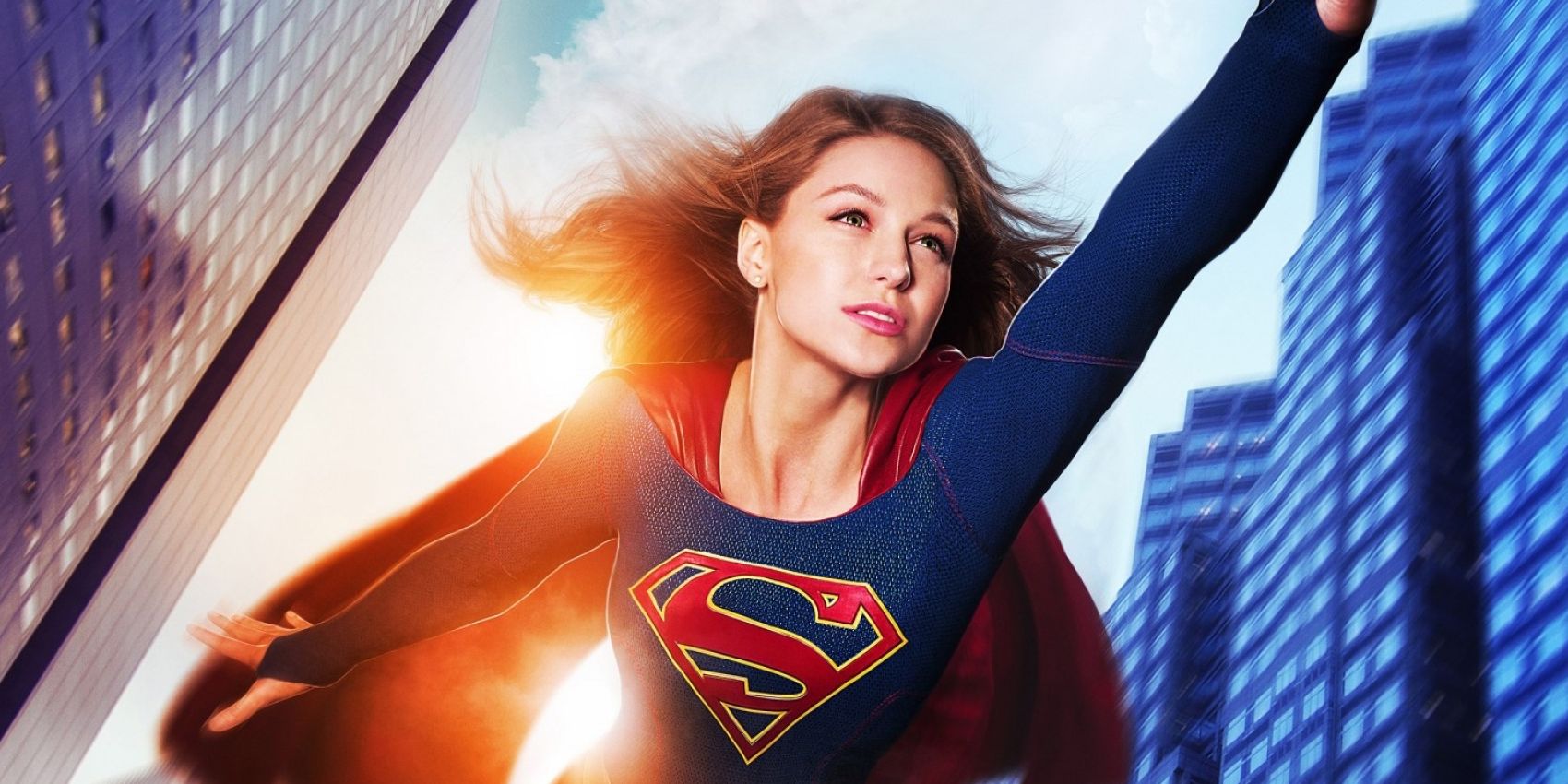 Melissa Benoist As Kara Danvers From The Arrowverse Wearing Her Supergirl Costume And Flying