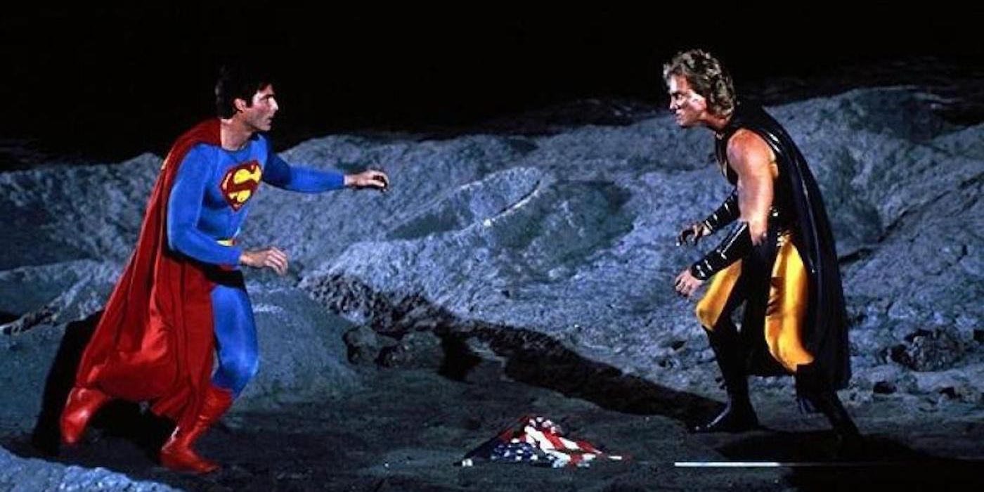 Superman battles the Nuclear Man on the moon in Superman IV: The Quest For Peace.