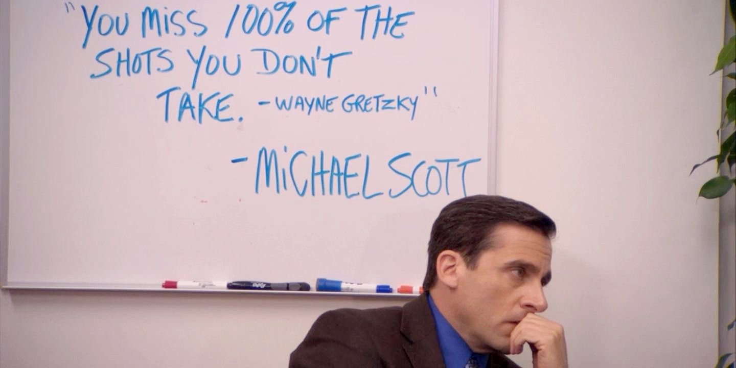 Michael Scott sitting in front of his Wayne Gretzky in The Office