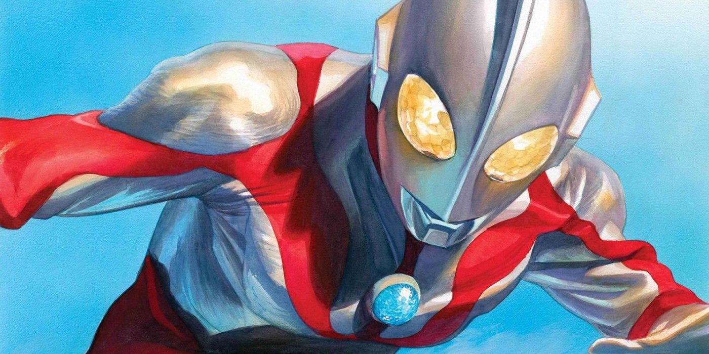 The Rise of Ultraman Cover Art with a close up of Ultraman against a blue background.
