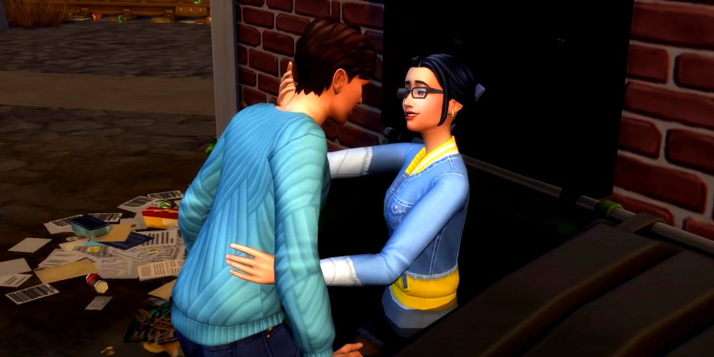 A couple about to kiss in The Sims 4