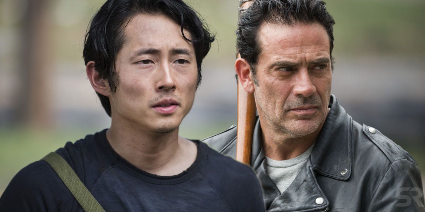 A blended image features Glenn and Negan in The Walking Dead