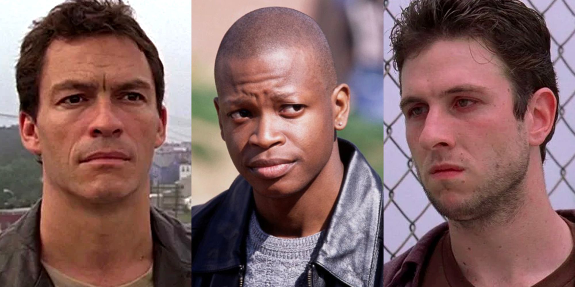 Split image Jimmy McNulty D'Angelo Barksdale and Nick Sobotka in The Wire