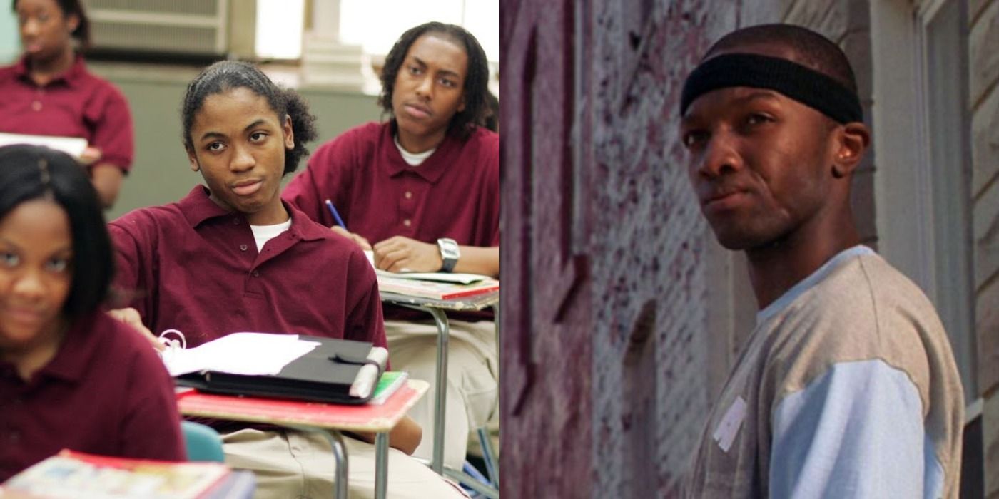 Split image students in class and Marlo Stanfield in Thw Wire season 4