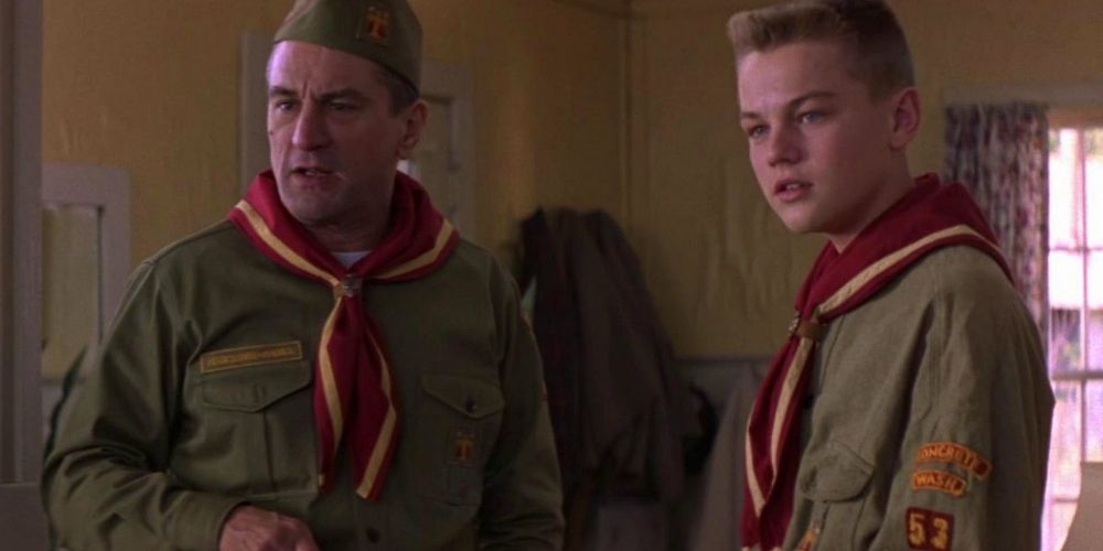 Leonardo Dicaprio next to Robert De Niro wearing Boy Scouts uniforms in This Boy's Life