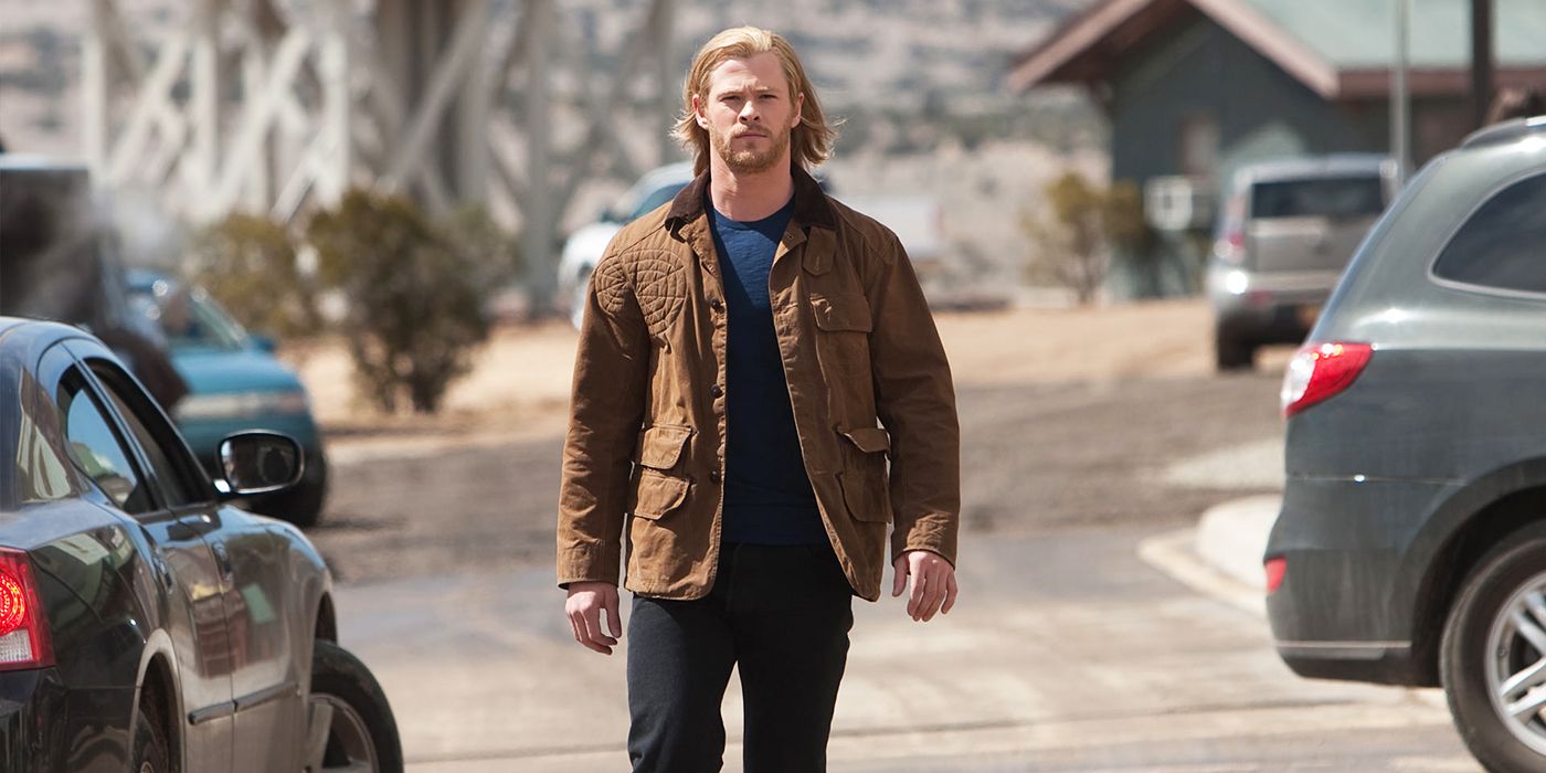 Thor walking down the street in the movie