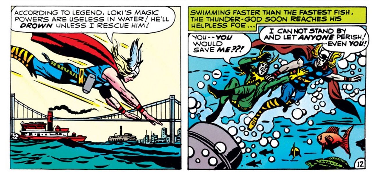 Thor Fights Loki in Water Comic