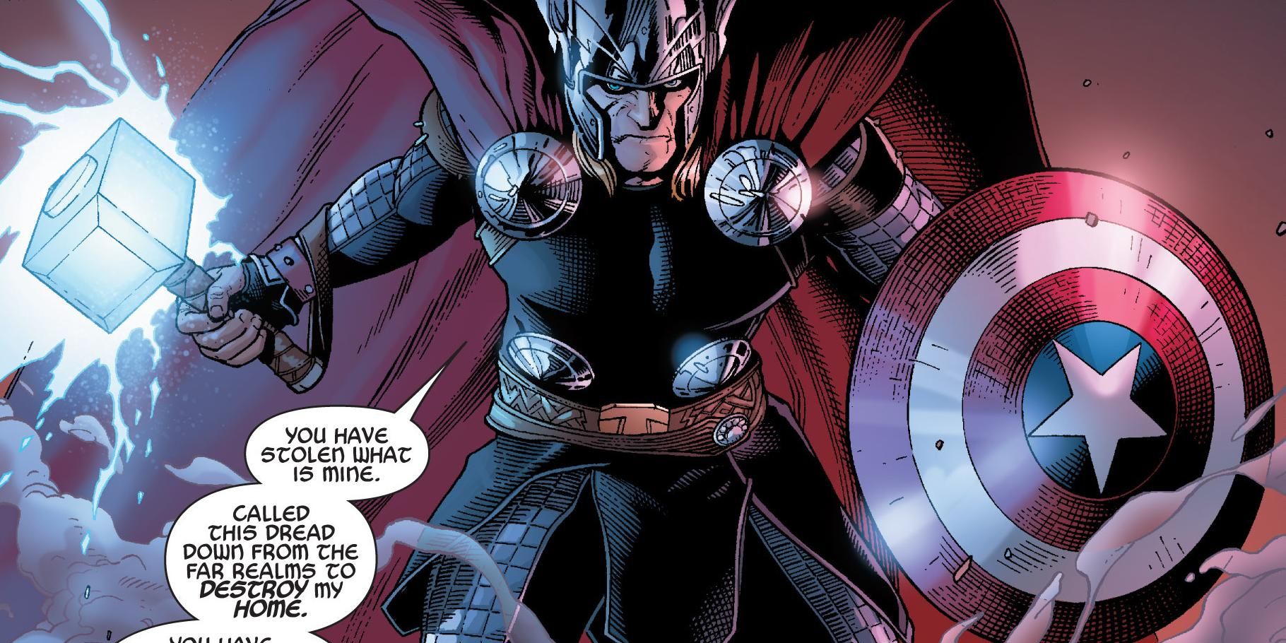 Thor with Mjolnir and Cap&rsquo;s Shield