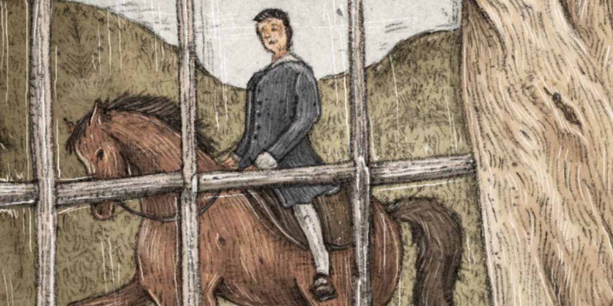 Illustration depicting Tom Riddle sr riding his horse