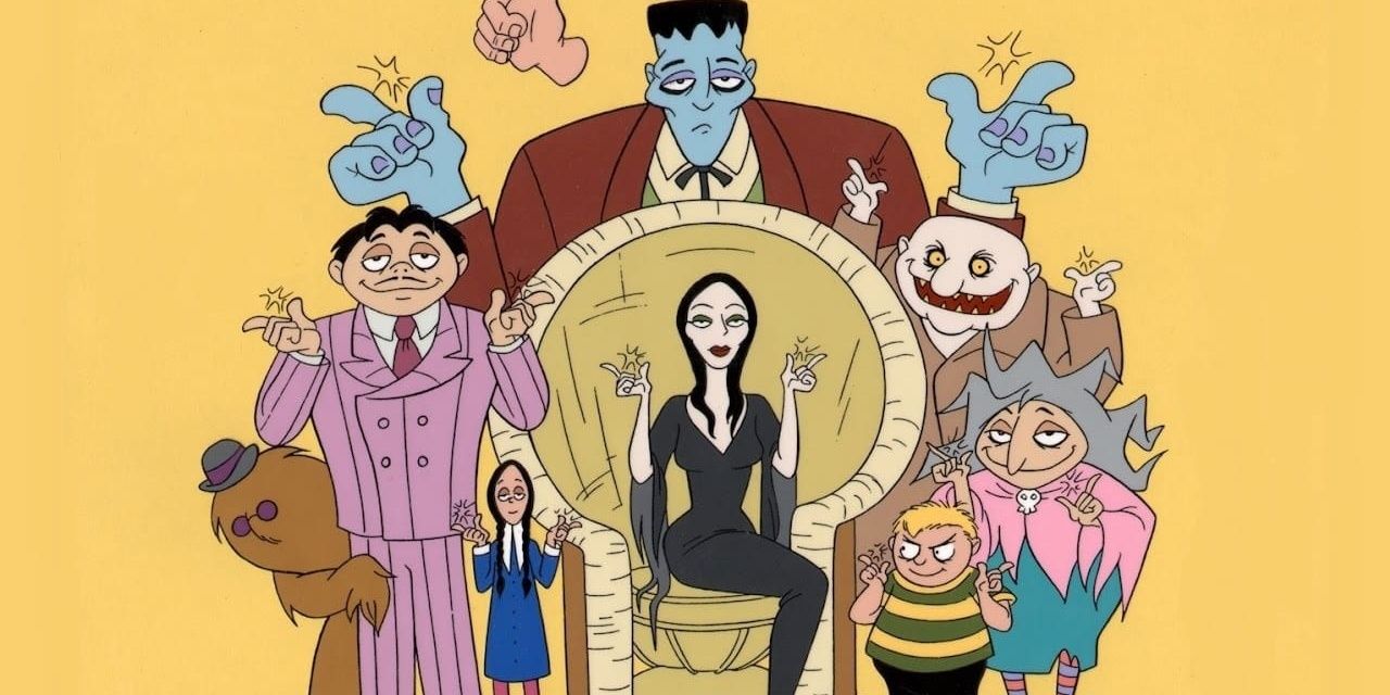 An image of the Addams Family clicking their fingers in the animated series