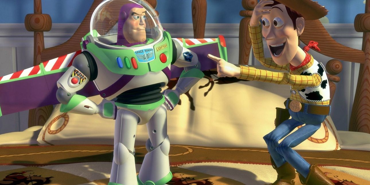 Scene with Woody and Buzz in Toy Star 1995.