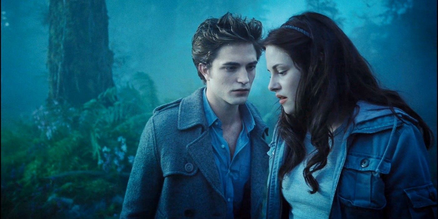Bella and Edward at the forest in Twilight.