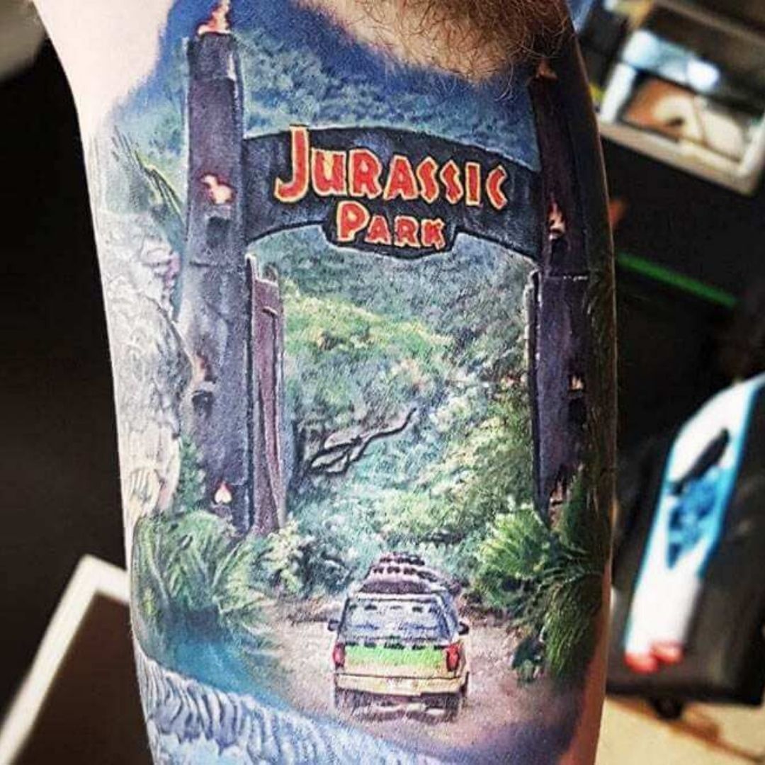 jurassic park gate entrance tattoo