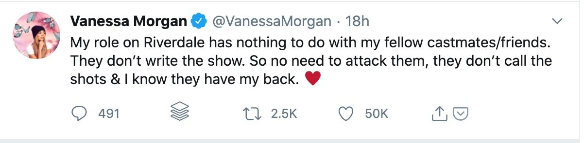 Vanessa Morgan Riverdale Criticism Tweet 4