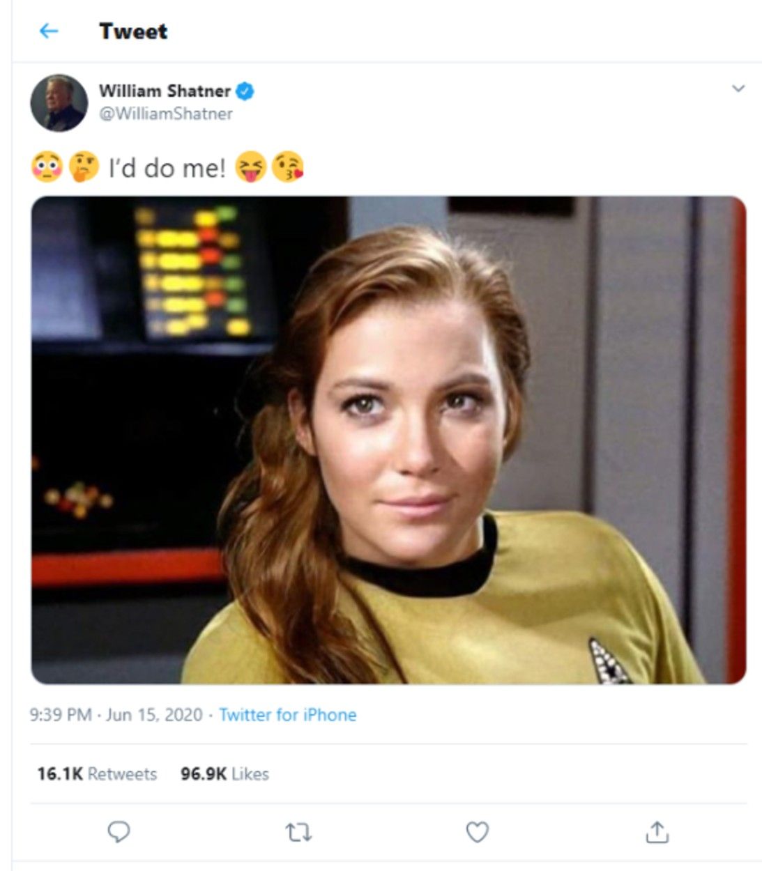 William Shatner tweet about female Captain Kirk from Star Trek: TOS