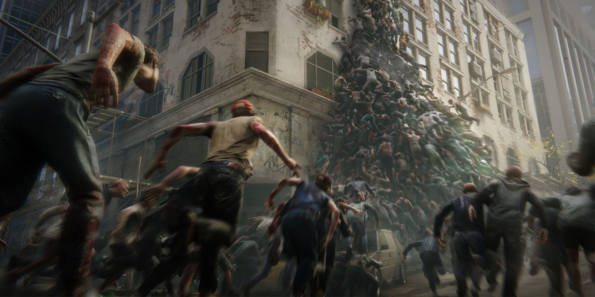 Zombie horder scaling building in World War Z Game