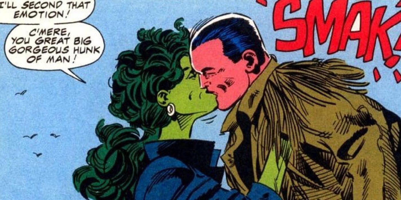 Wyatt Wingfoot kissing She-Hulk in Marvel Comics.