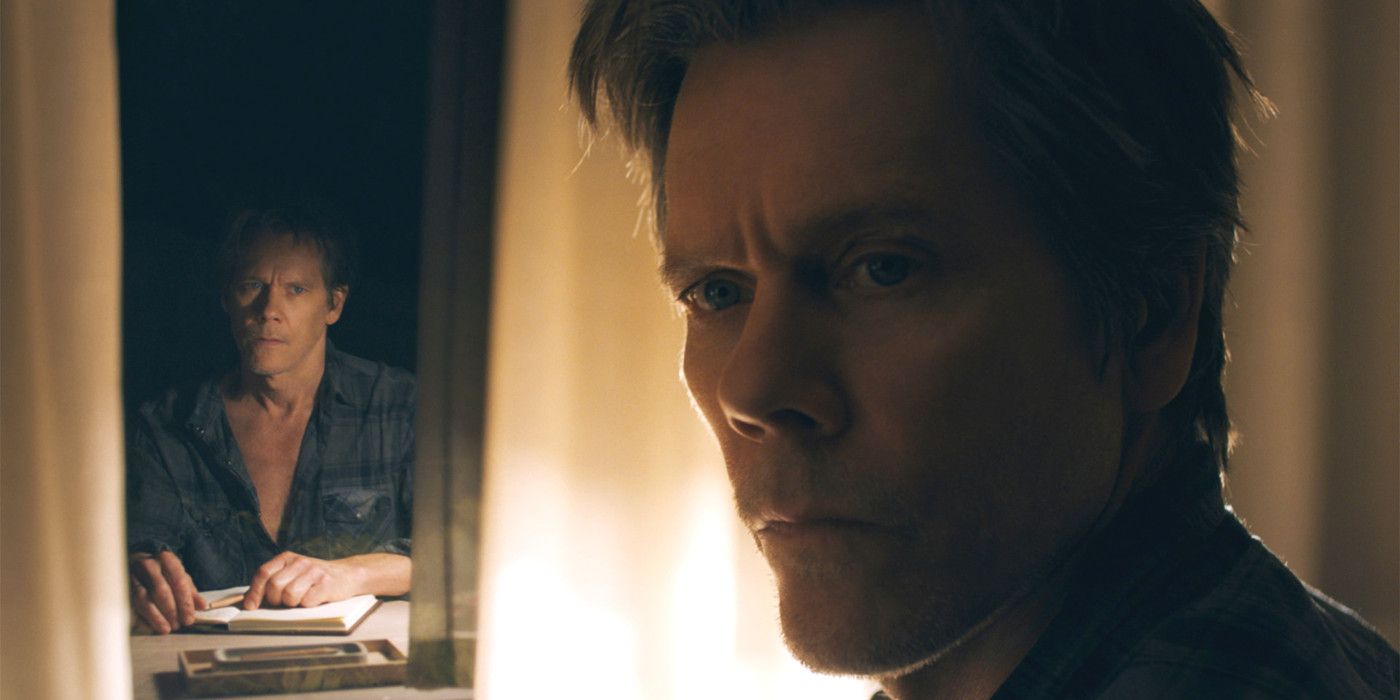 Kevin Bacon looking over his shoulder while his reflection in a memory is evident in You Should Have Left