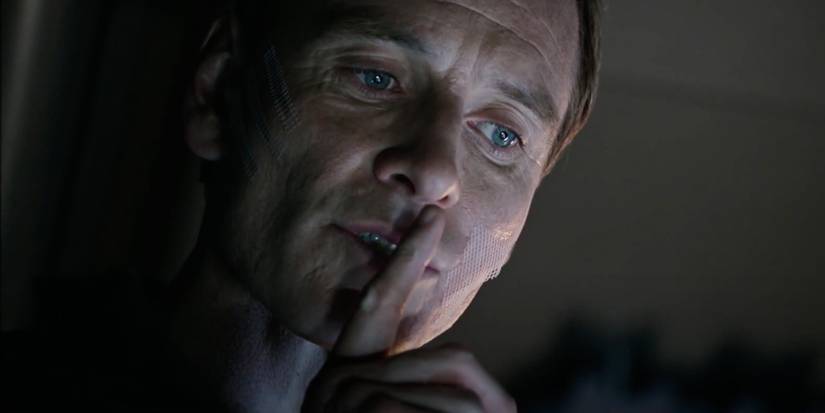 Michael Fassbender's David shushing with his finger in Alien: Covenant's ending 