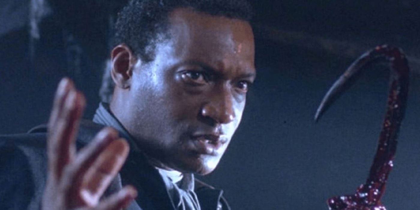 Candyman brandishing his hook in the horror movie