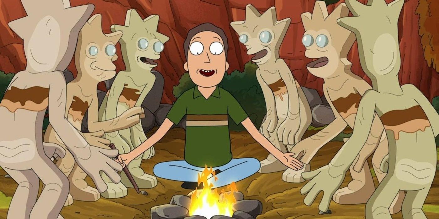Jerry with Rick and Gaia's children in Rick and Morty