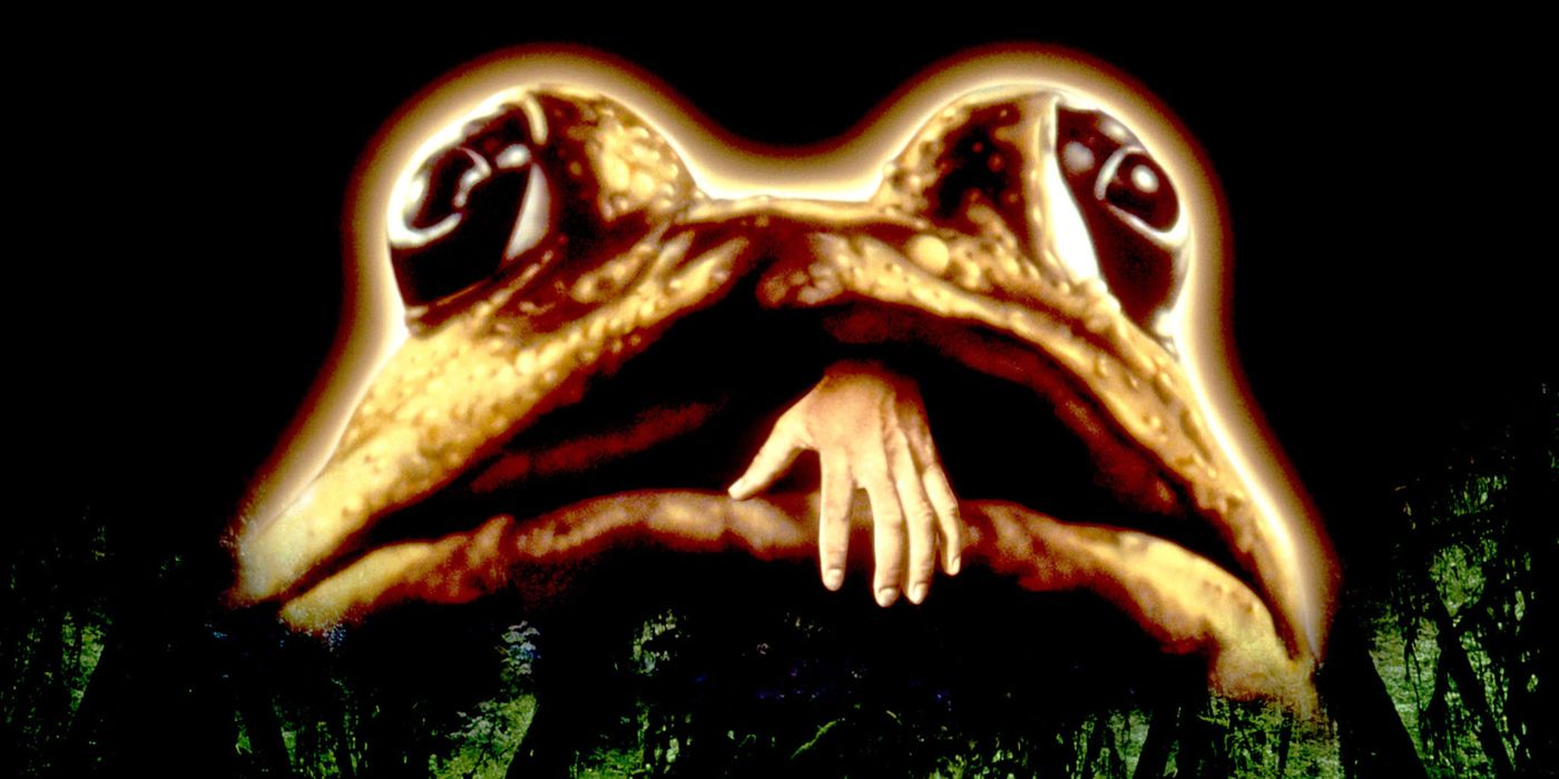 A human hand coming out of a frog&rsquo;s mouth in Frogs.