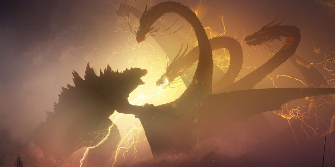 Godzilla fights Ghidorah, a three headed beast, in Godzilla: King of the Monsters