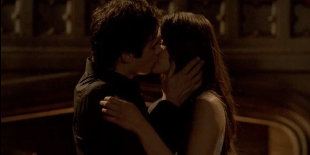 Damon and Elena kiss on The Vampire Diaries