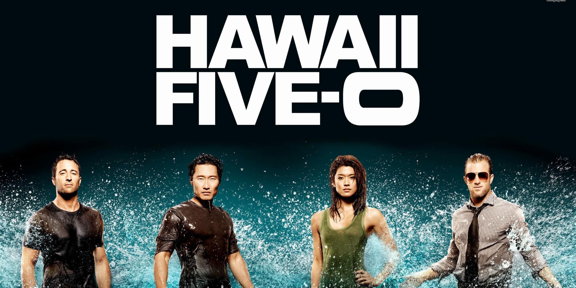 hawaii five-0 poster featuring the cast standing together 