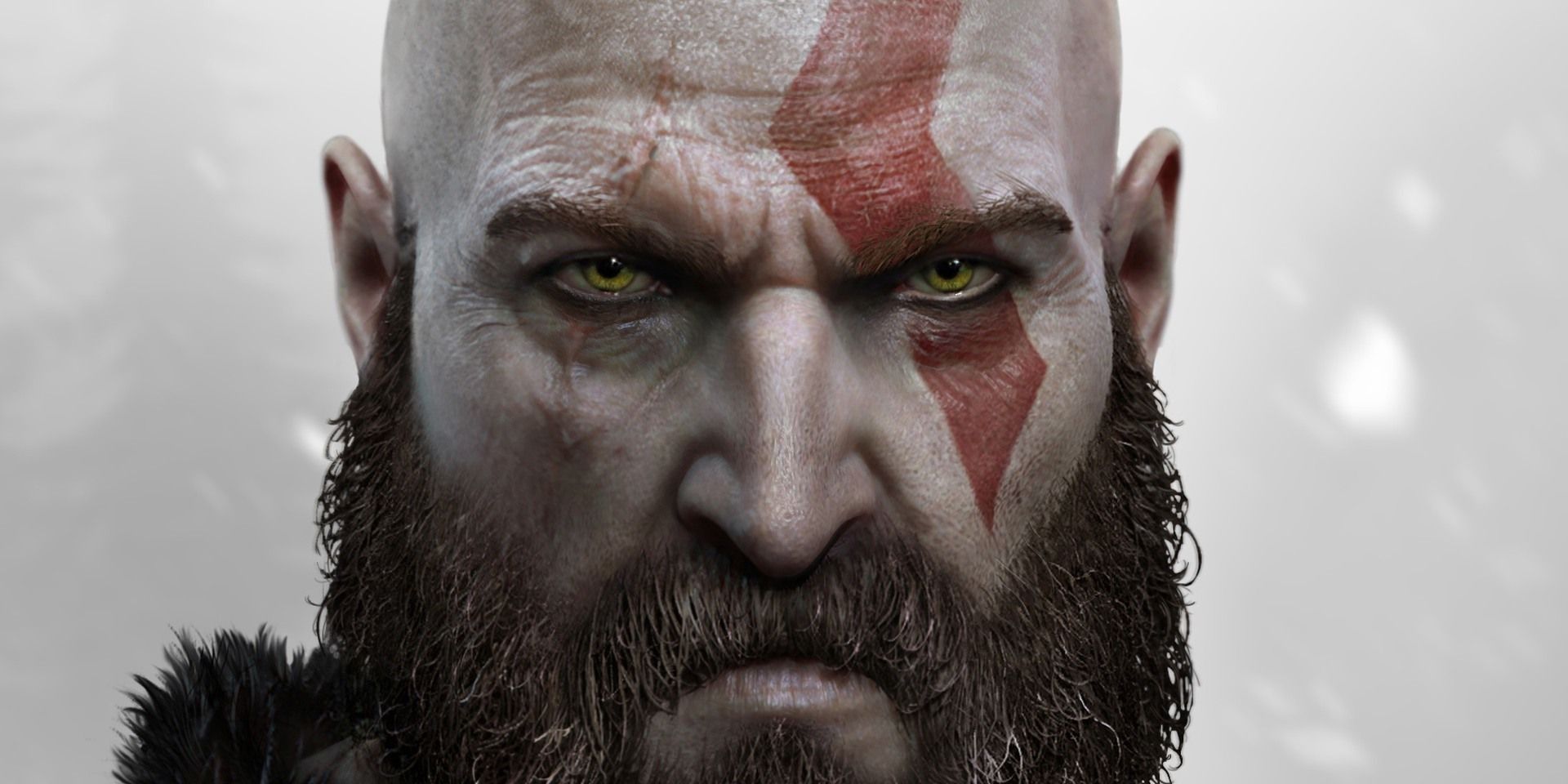 A close-up of Kratos looking serious in God of War