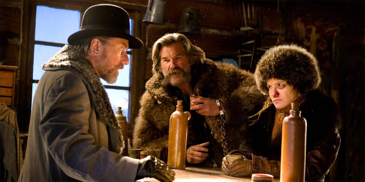 John, Daisy, and Oswaldo during an exchange in The Hateful Eight