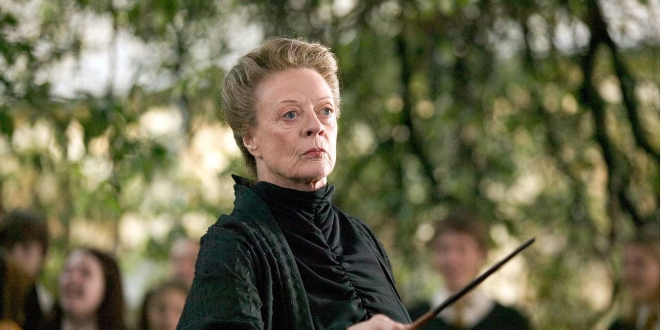 McGonagall standing outside with her wand at the ready