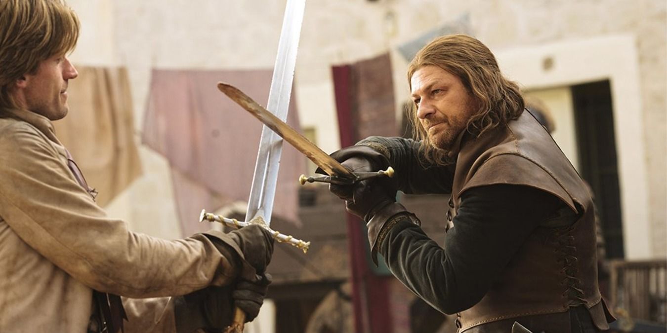 Ned and Jaime cross swords in Game of Thrones
