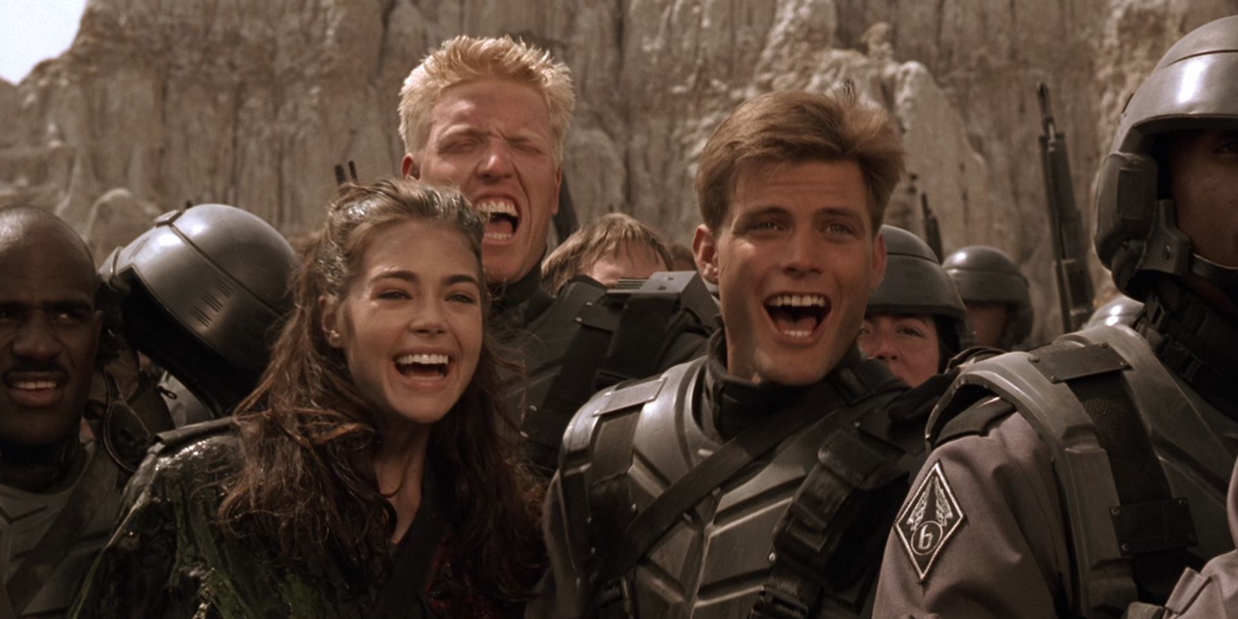 Starship Troopers' laughing soldiers.