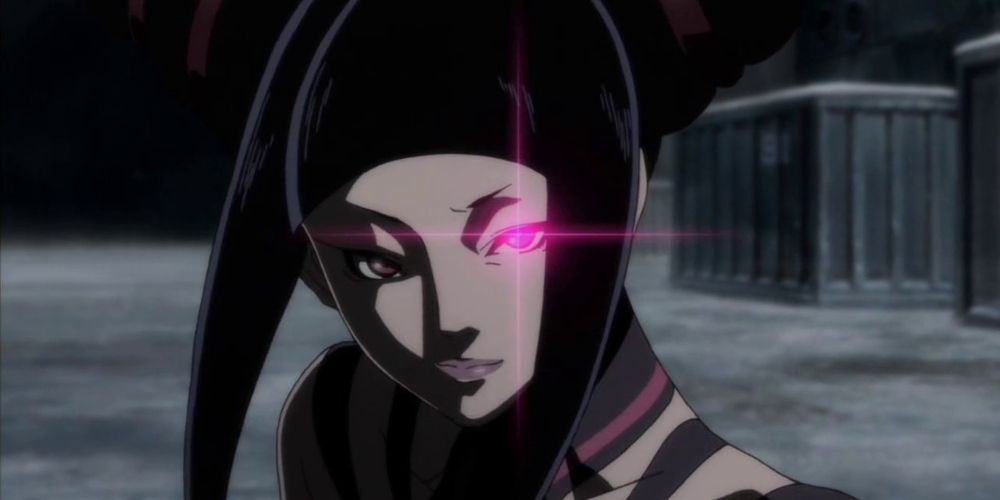 Juri's glowing eye implant in Super Street Fighter IV: Juri OVA