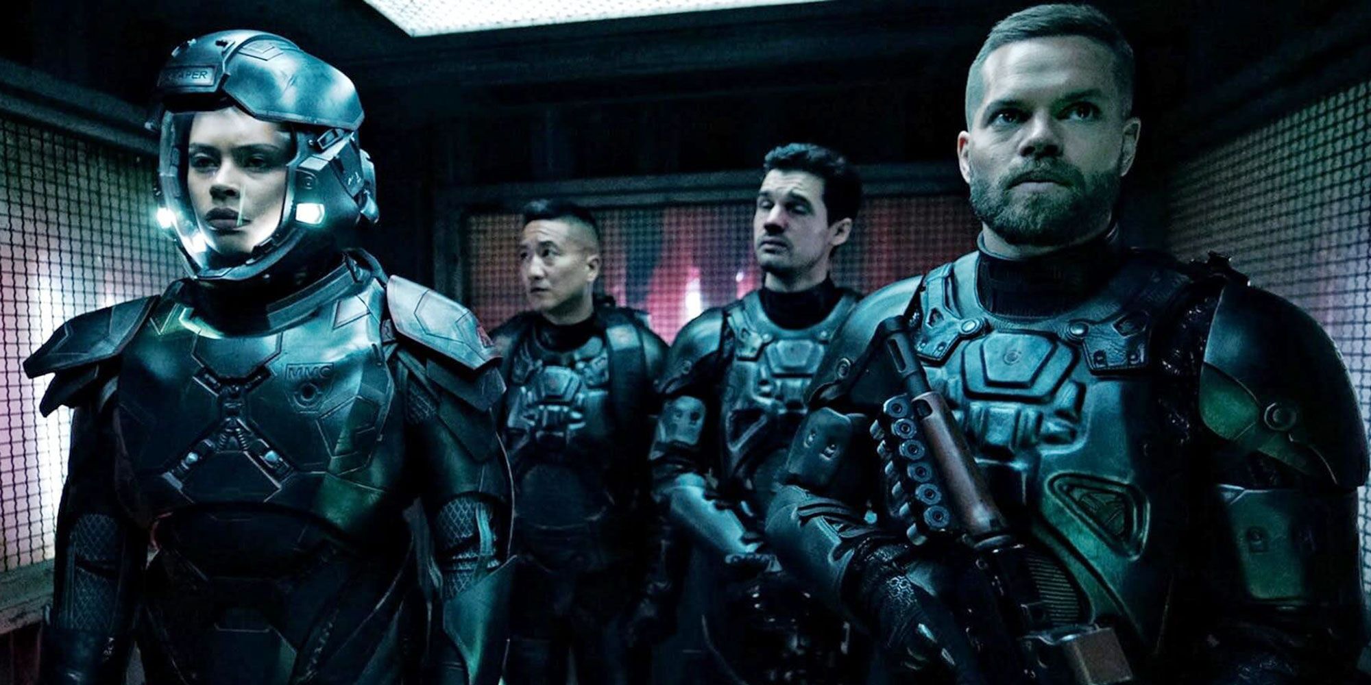 The Expanse's characters in combat suits.