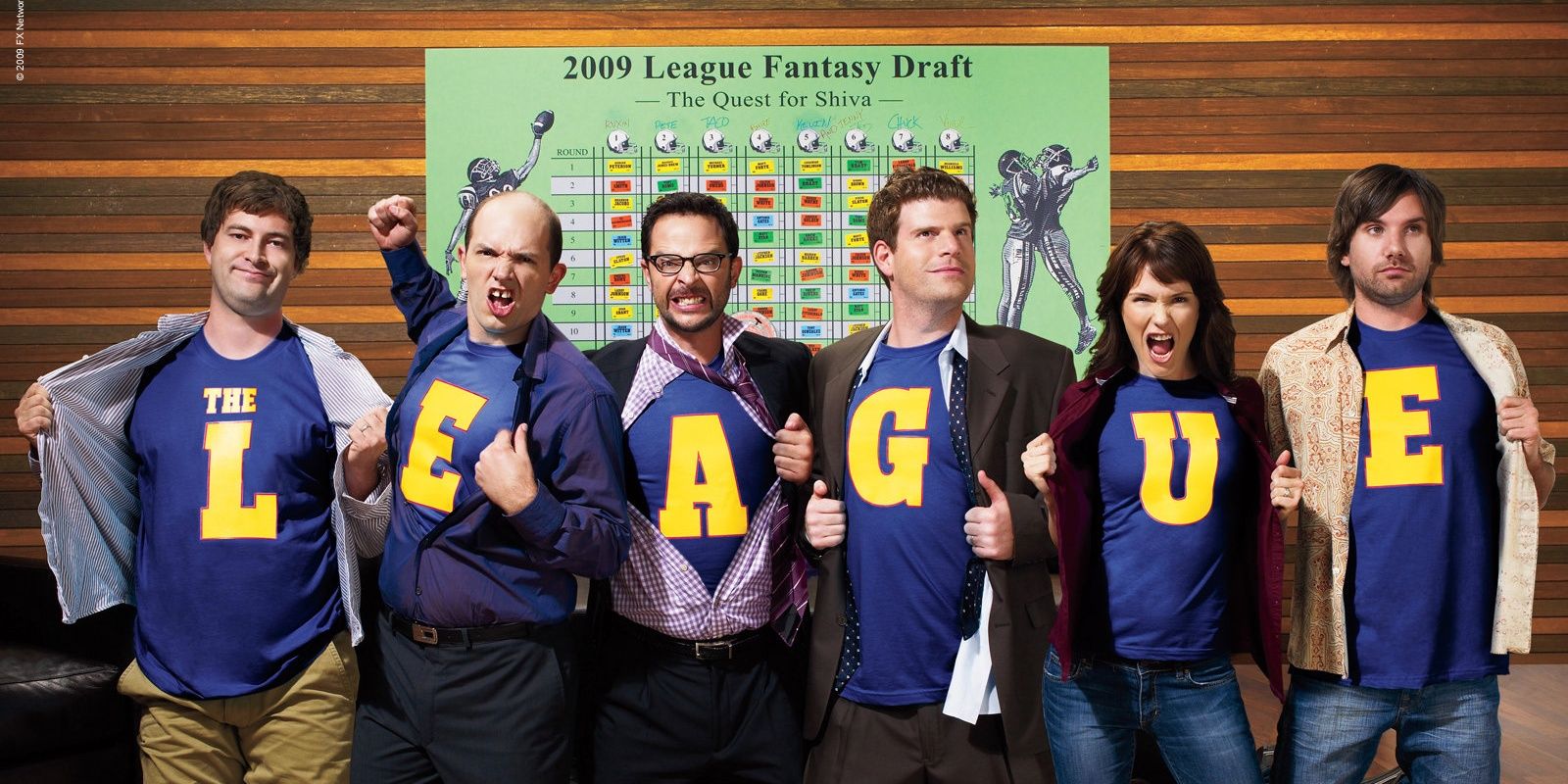 The cast of The League pose for a promo shot 