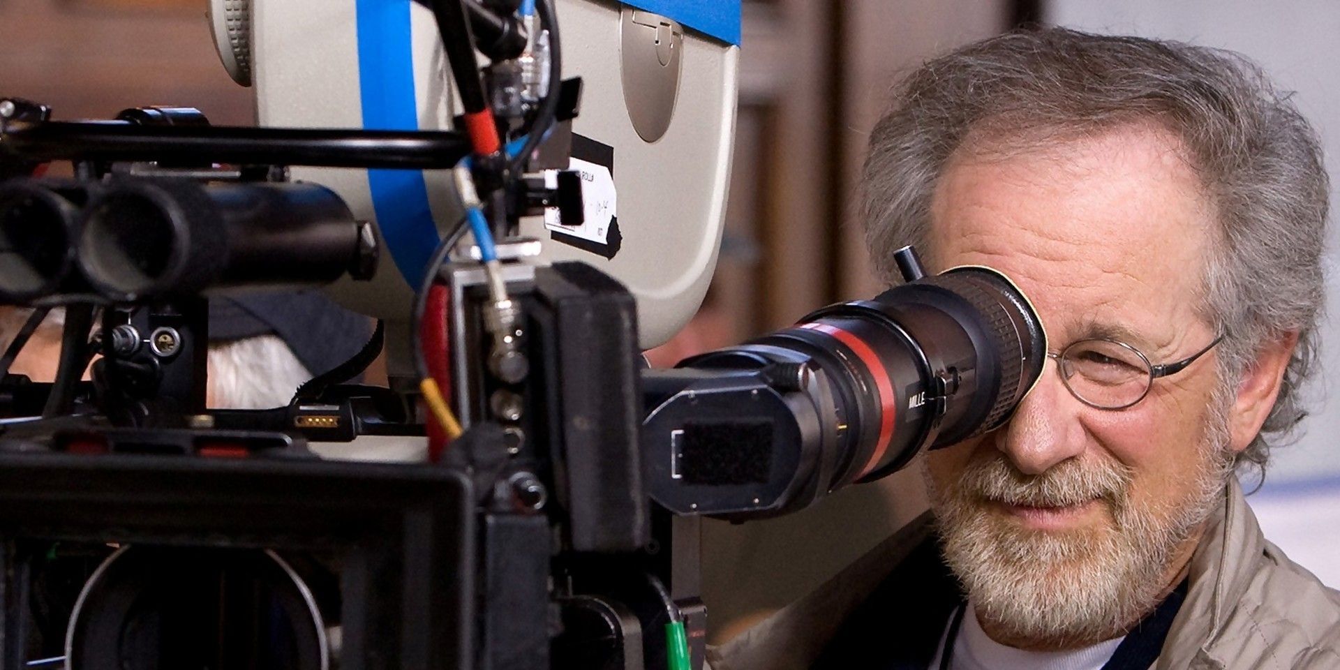 Steven Spielberg image on movie set looking into camera