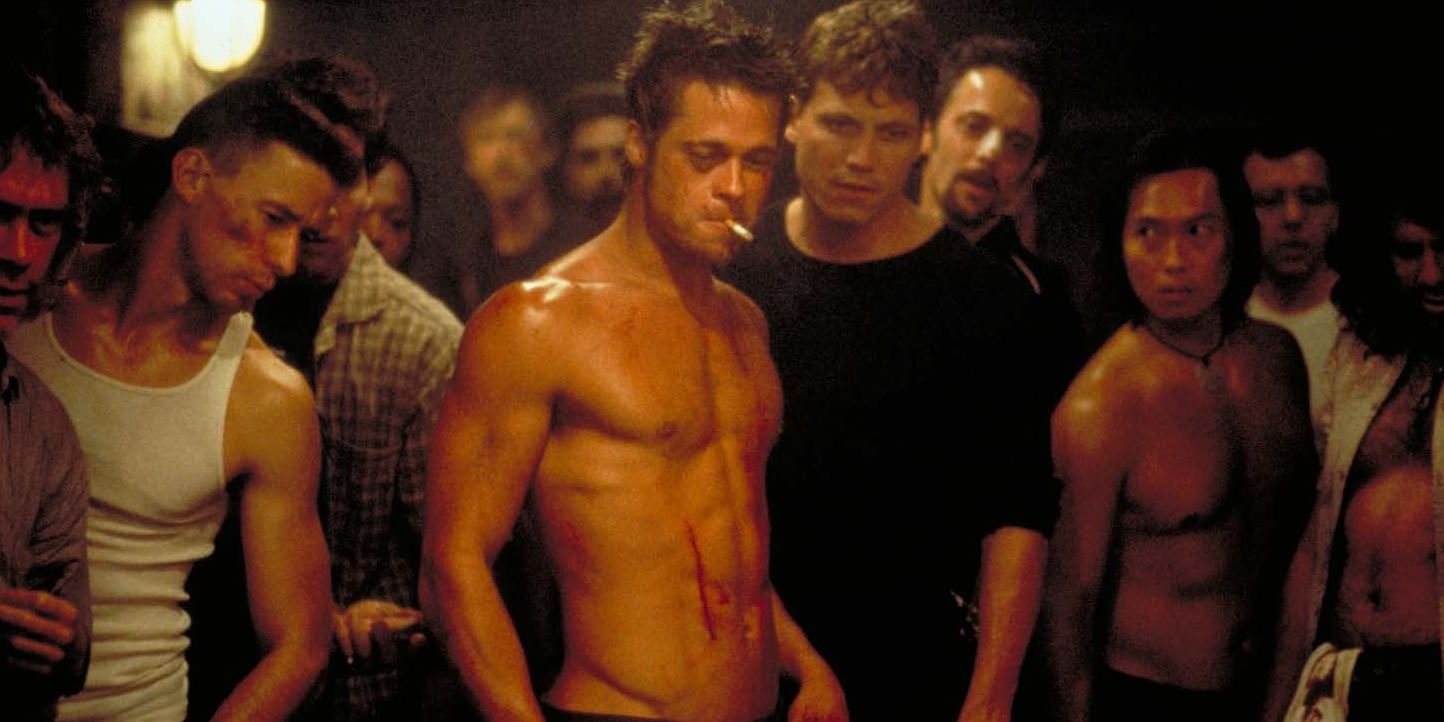 Brad Pitt and the other members in Fight Club