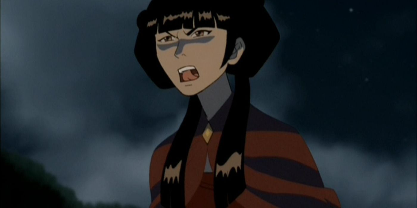 Mai frowning and talking to someone in Avatar the Last Airbender