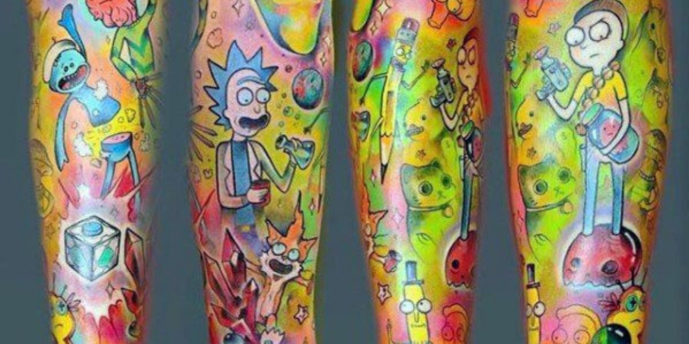 rick &amp; morty sleeve tattoo