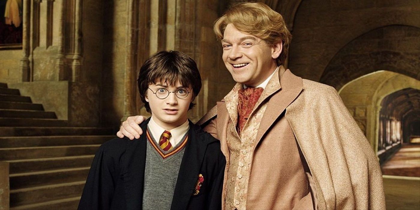 Harry Potter surprised and Gilderoy Lockhart smiling in Harry Potter and the Chamber of Secrets