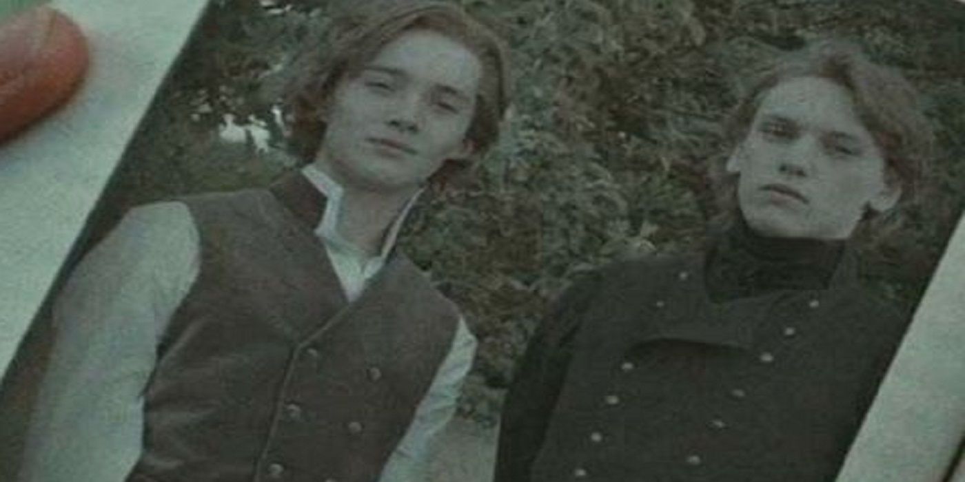 An old photo of Dumbledore and Grindelwald.