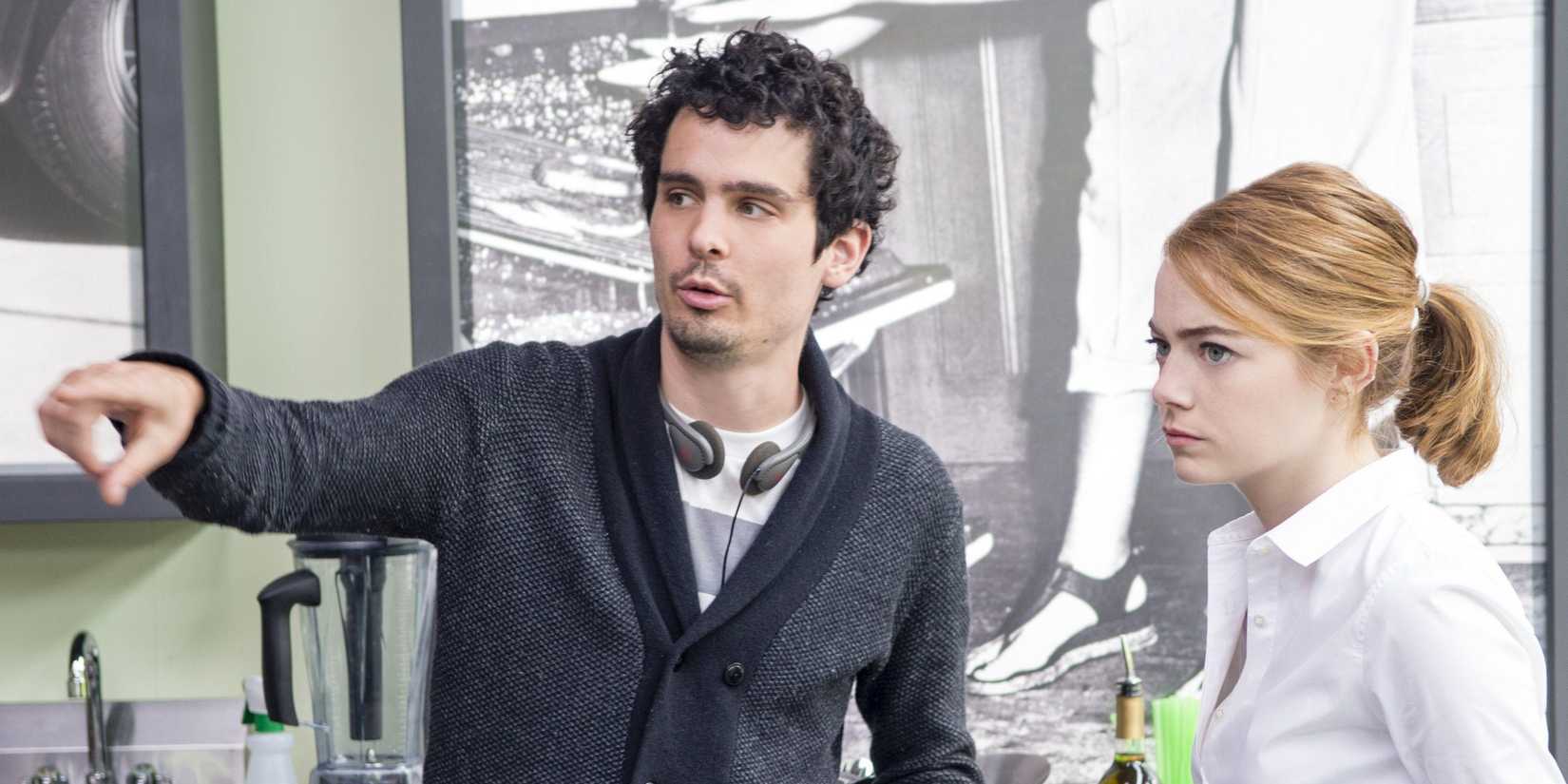Damien Chazelle directing Emma Stone on the La La Land set