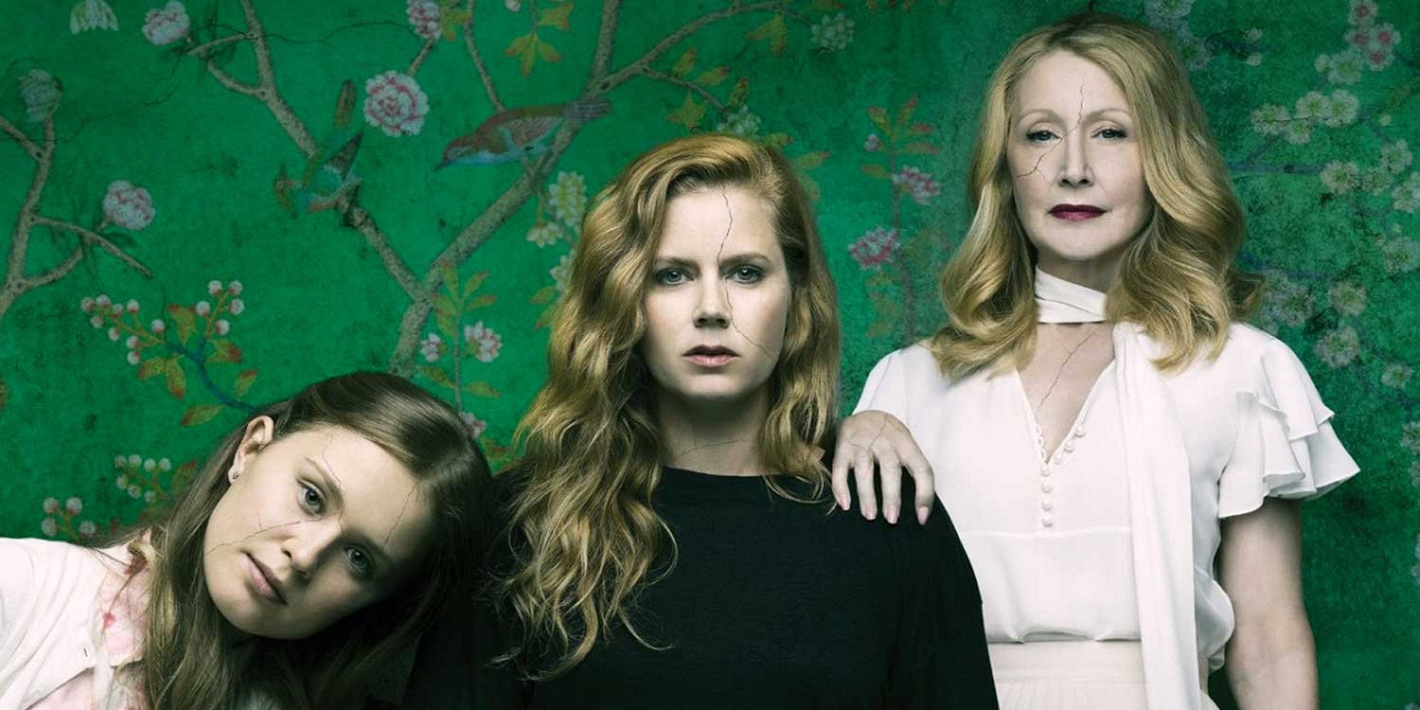 Promotional image featuring Eliza Scanlen as Amma, Amy Adams as Camille, and Patricia Clarkson as Adora