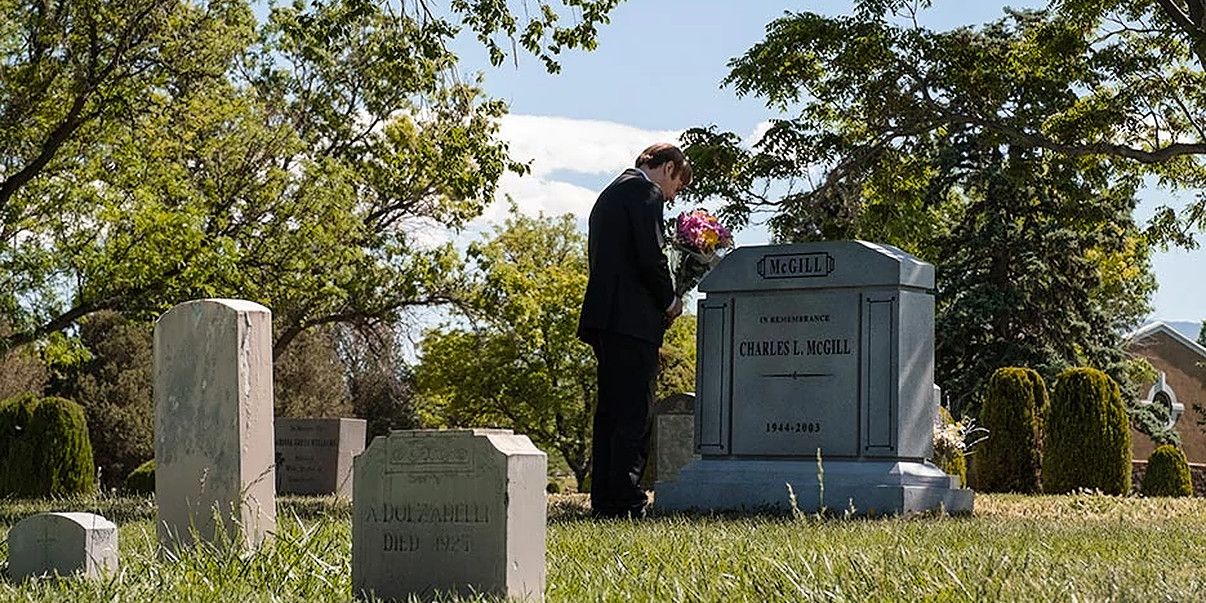 Jimmy by Chuck's grave in Better Call Saul