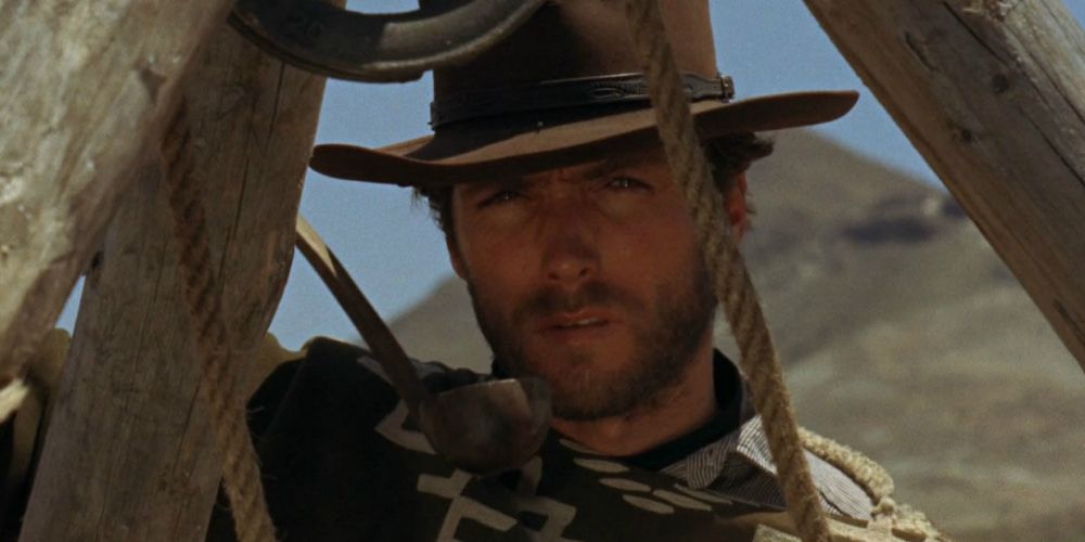 Clint Eastwood looking through a noose in A Fistful of Dollars