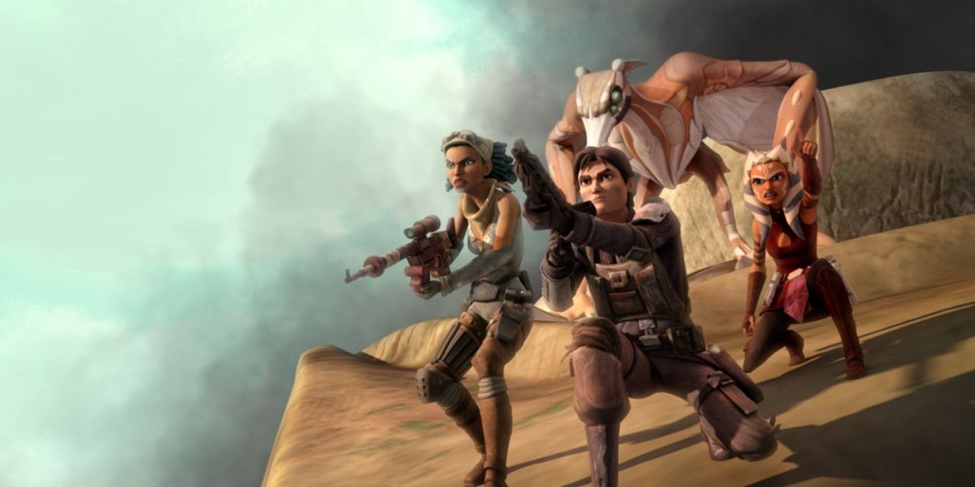 Lux Bonteri and Ahsoka Tano aid Saw and Steela Guerrera in Star wars The Clone Wars