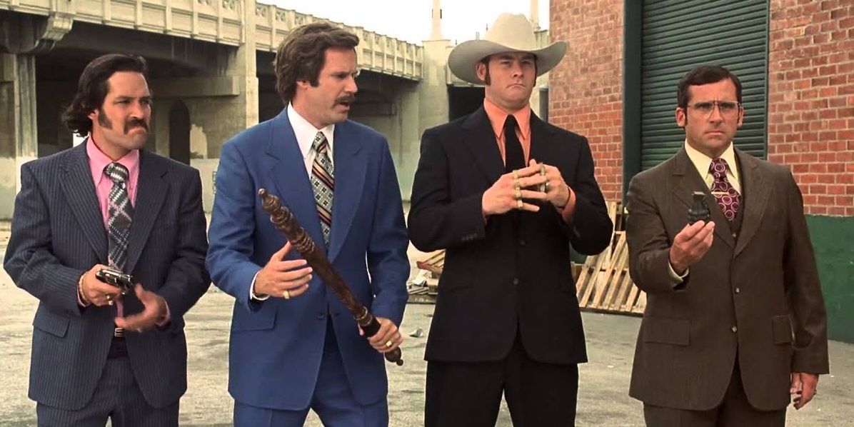 Ron Burgundy and his news team prepare for a fight in Anchorman